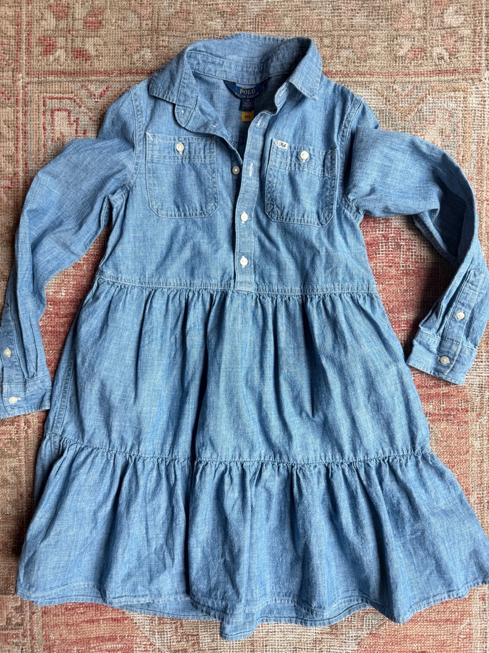 Polo by Ralph Lauren Girls' Light Blue Chambray Tiered Shirt Dress